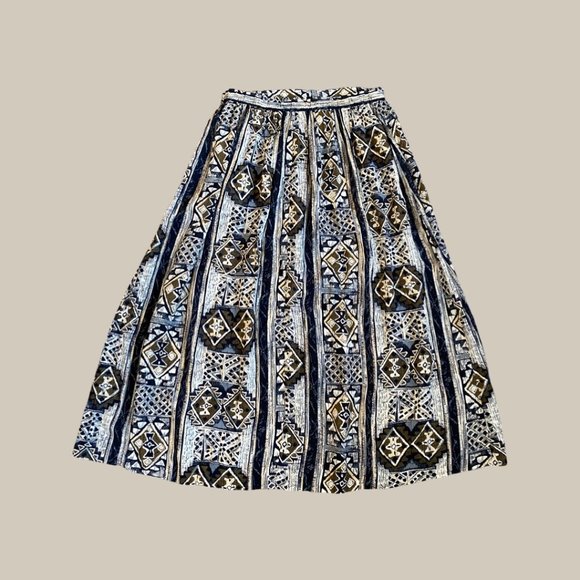 Vintage Alfred Dunner Black and Tan Tribal Print A-Line Skirt - Picture 5 of 7